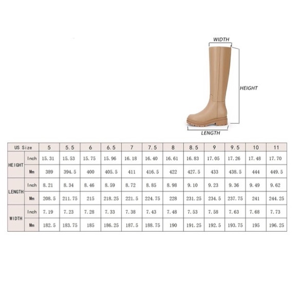 Knee High Platform Boots Chunky Block Heel Side Zipper - Picture 5 of 5
